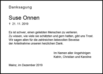 Traueranzeige von Suse Onnen von vrm-trauer