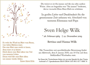 Traueranzeige von Sven Helge Wilk von vrm-trauer