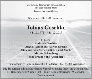 Traueranzeige von Tobias Geschke von vrm-trauer