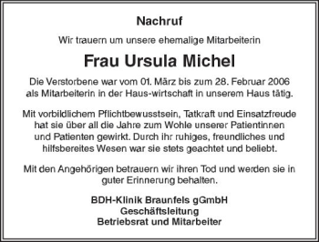 Traueranzeige von Ursula Michel von  Wetzlarer Neue Zeitung