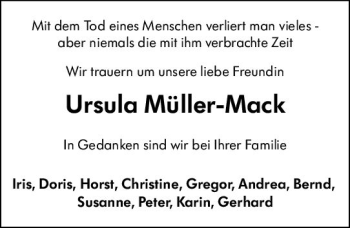 Traueranzeige von Ursula Müller-Mack von vrm-trauer