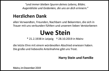 Traueranzeige von Uwe Stein von vrm-trauer