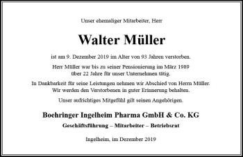 Traueranzeige von Walter Müller von vrm-trauer