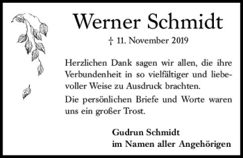 Traueranzeige von Werner Schmidt von vrm-trauer