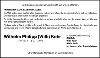 Traueranzeige von Wilhelm Philipp Kehr von vrm-trauer