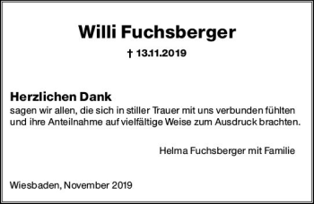 Traueranzeige von Willi Fuchsberger von vrm-trauer