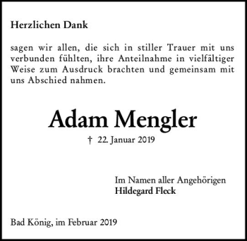 Traueranzeige von Adam Mengler von vrm-trauer