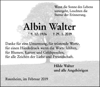 Traueranzeige von Albin Walter von vrm-trauer