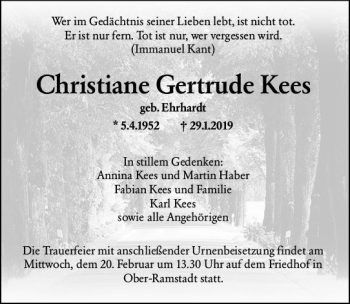 Traueranzeige von Christiane Gertrude Kees von vrm-trauer