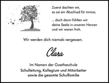 Traueranzeige von Clara  von vrm-trauer