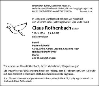 Traueranzeige von Claus Rothenbach von vrm-trauer