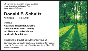 Traueranzeige von Donald E. Schultz von vrm-trauer
