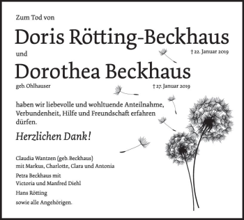 Traueranzeige von Doris Rötting-Beckhaus von vrm-trauer