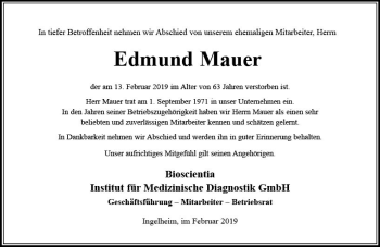 Traueranzeige von Edmund Mauer von vrm-trauer