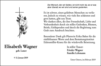 Traueranzeige von Elisabeth Wagner von vrm-trauer