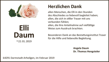 Traueranzeige von Elli Daum von vrm-trauer