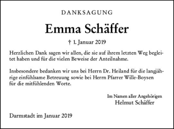 Traueranzeige von Emma Schäffer von vrm-trauer