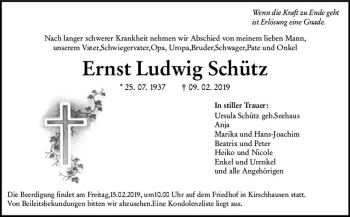 Traueranzeige von Ernst Ludwig Schütz von vrm-trauer