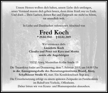Traueranzeige von Fred Koch von vrm-trauer