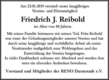Traueranzeige von Friedrich J.  Reibold von vrm-trauer