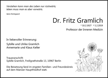 Traueranzeige von Fritz Gramlich von vrm-trauer