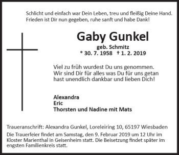 Traueranzeige von Gaby Gunkel von vrm-trauer