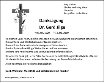 Traueranzeige von Gerd Jilge von vrm-trauer