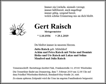 Traueranzeige von Gert Raisch von vrm-trauer