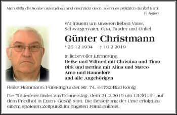 Traueranzeige von Günter Christmann von vrm-trauer