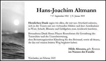 Traueranzeige von Hans-Joachim Altmann von vrm-trauer