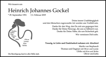 Traueranzeige von Heinrich Johannes Gockel von vrm-trauer