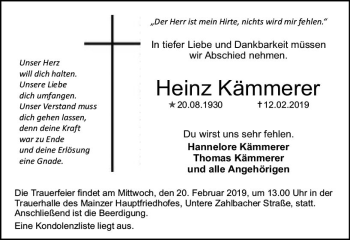 Traueranzeige von Heinz Kämmerer von vrm-trauer