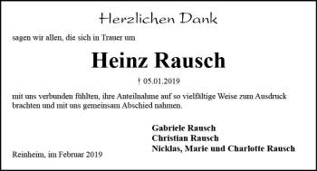 Traueranzeige von Heinz Rausch von vrm-trauer