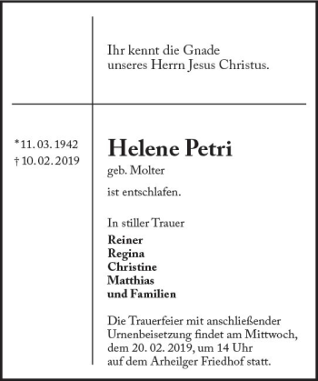 Traueranzeige von Helene Petri von vrm-trauer