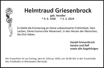 Traueranzeige von Helmtraud Griesenbrock von vrm-trauer