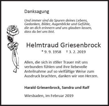 Traueranzeige von Helmtraud Griesenbrock von vrm-trauer