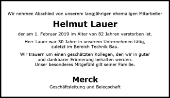 Traueranzeige von Helmut Lauer von vrm-trauer