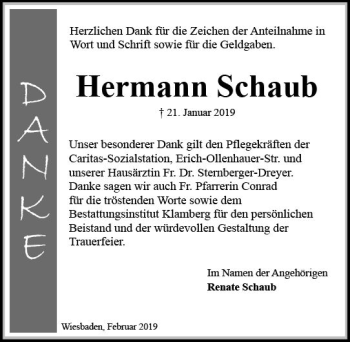 Traueranzeige von Hermann Schaub von vrm-trauer