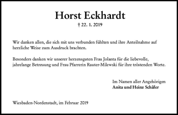 Traueranzeige von Horst Eckhardt von vrm-trauer