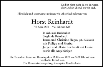 Traueranzeige von Horst Reinhardt von vrm-trauer