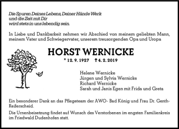 Traueranzeige von Horst Wernicke von vrm-trauer