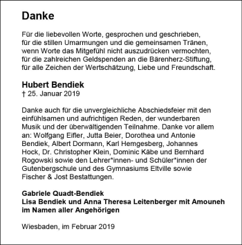 Traueranzeige von Hubert Bendiek von vrm-trauer