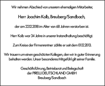 Traueranzeige von Joachim Kolb von vrm-trauer