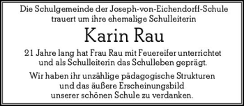 Traueranzeige von Karin Rau von vrm-trauer