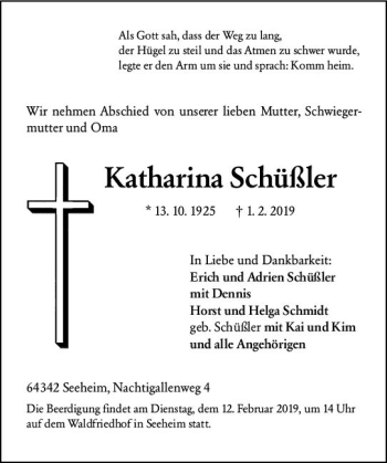 Traueranzeige von Katharina Schüßler von vrm-trauer