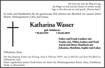 Traueranzeige von Katharina Wasser von vrm-trauer