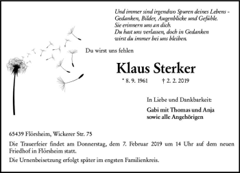 Traueranzeige von Klaus Sterker von vrm-trauer