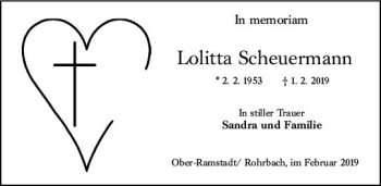 Traueranzeige von Lolitta Scheuermann von vrm-trauer