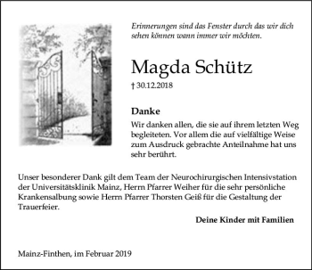 Traueranzeige von Magda Schütz von vrm-trauer