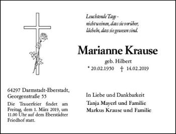 Traueranzeige von Marianne Krause von vrm-trauer